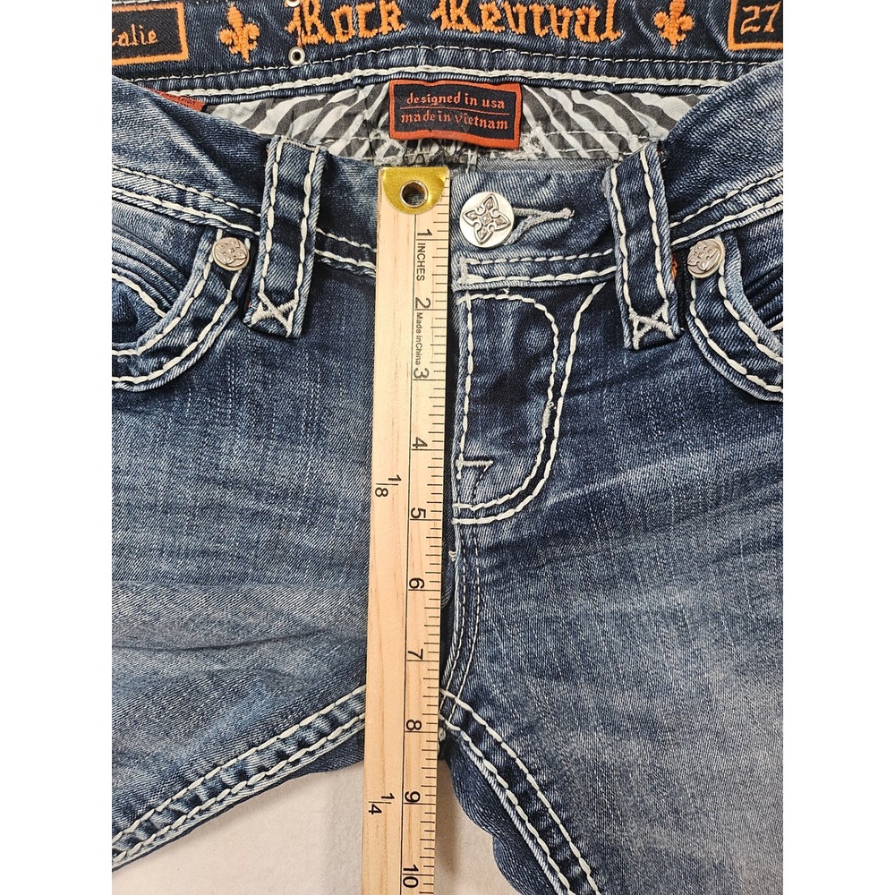 Rock Revival Calie Skinny Jeans Womens 27 Medium Wash Embroidered Studded Flawed - Picture 16 of 17